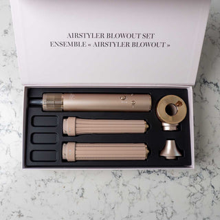Aria Beauty Brushed Gold Airstyler Blowout Set with styling attachments